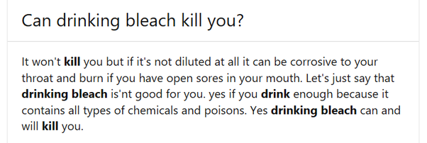 How long does it take for bleach to kill you?