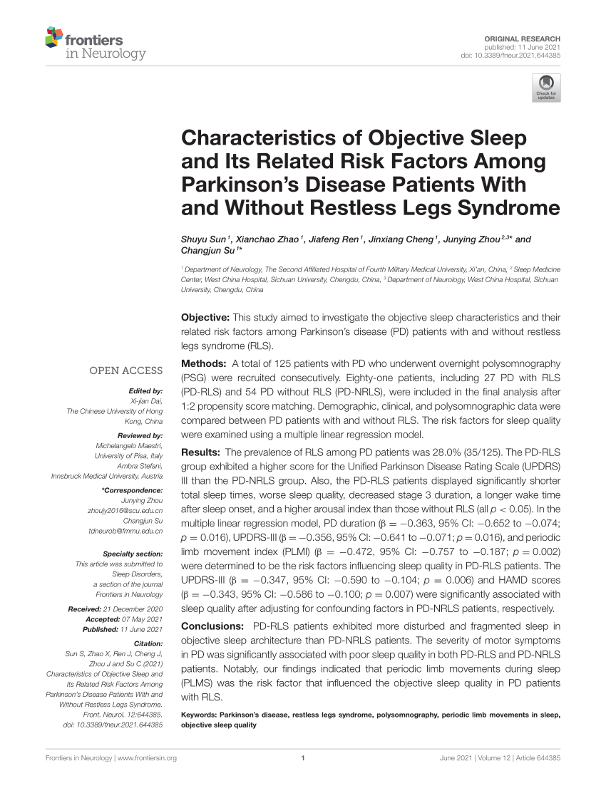 (PDF) Characteristics of Objective Sleep and Its Related ...