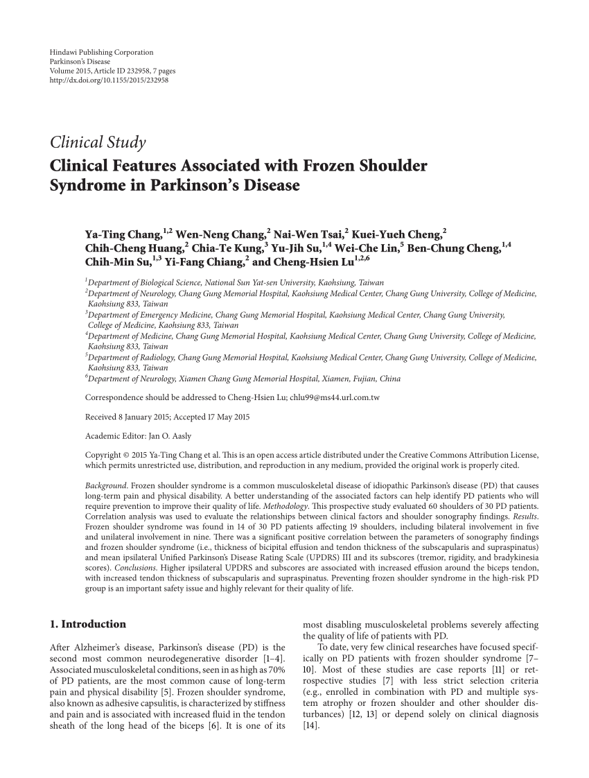 (PDF) Clinical Features Associated with Frozen Shoulder ...